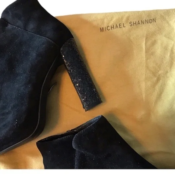 Michael Shannon Tosca Blu Shoes Black Glitter Block Heel Bootie - Picture 8 of 11
